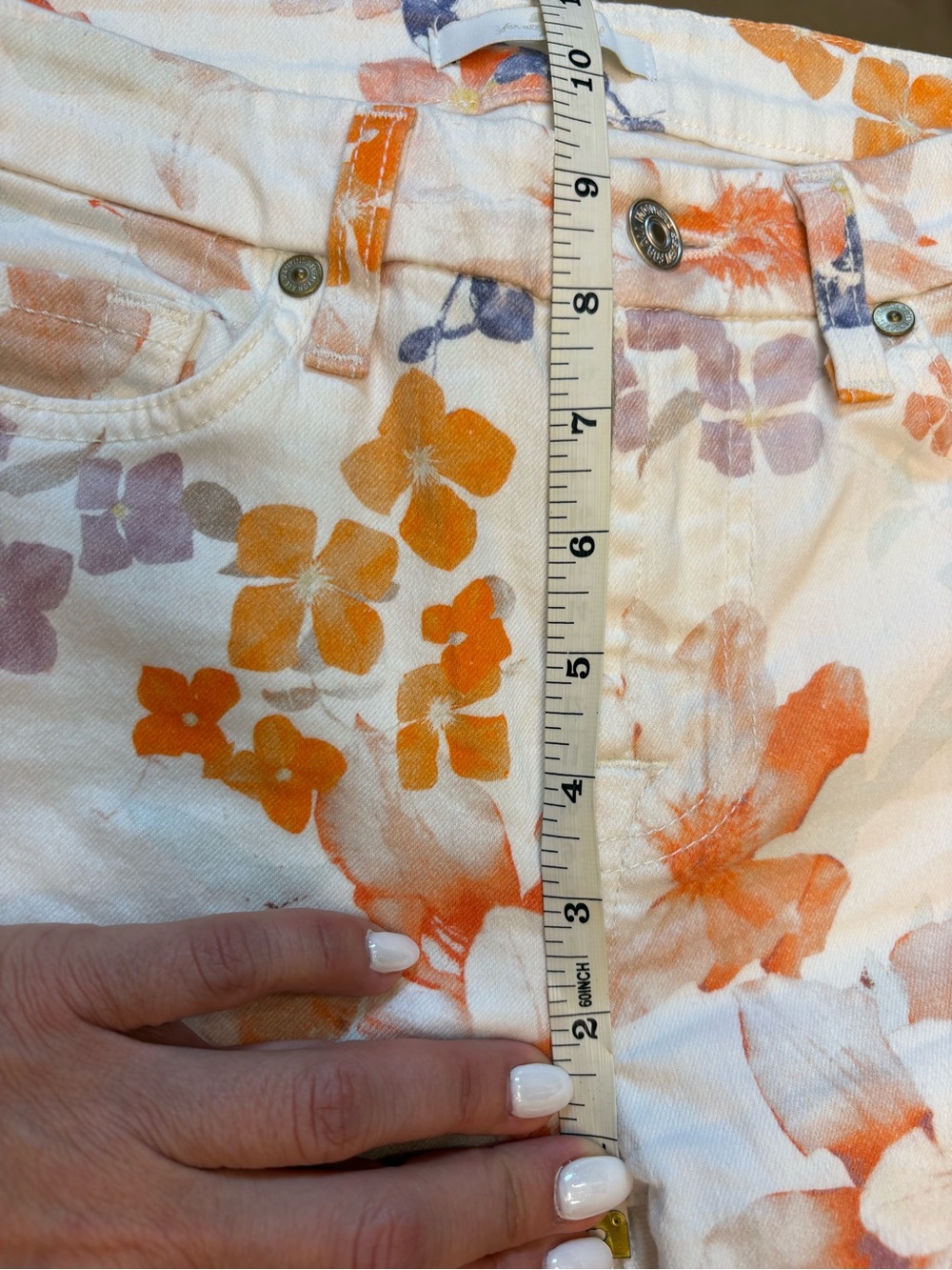 7 For All Mankind Floral Skinny Jeans - White, Orange, Light Blue & Purple - Picture 8 of 12